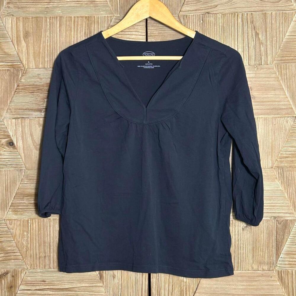 Talbots Womens Navy Blue 3/4 Sleeve V-Neck Top Size PS Normcore